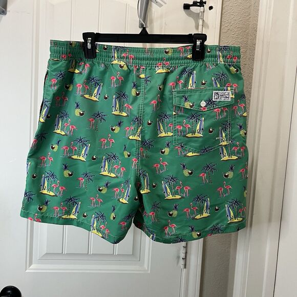 Polo Ralph Lauren Shorts Mens XL Green Swim Trunks Pockets Surf Flamingo Beach - Picture 4 of 9